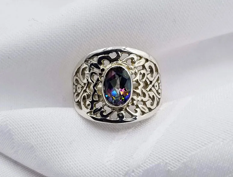 Sterling Filigree Mystic Topaz Ring