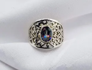 Sterling Filigree Mystic Topaz Ring