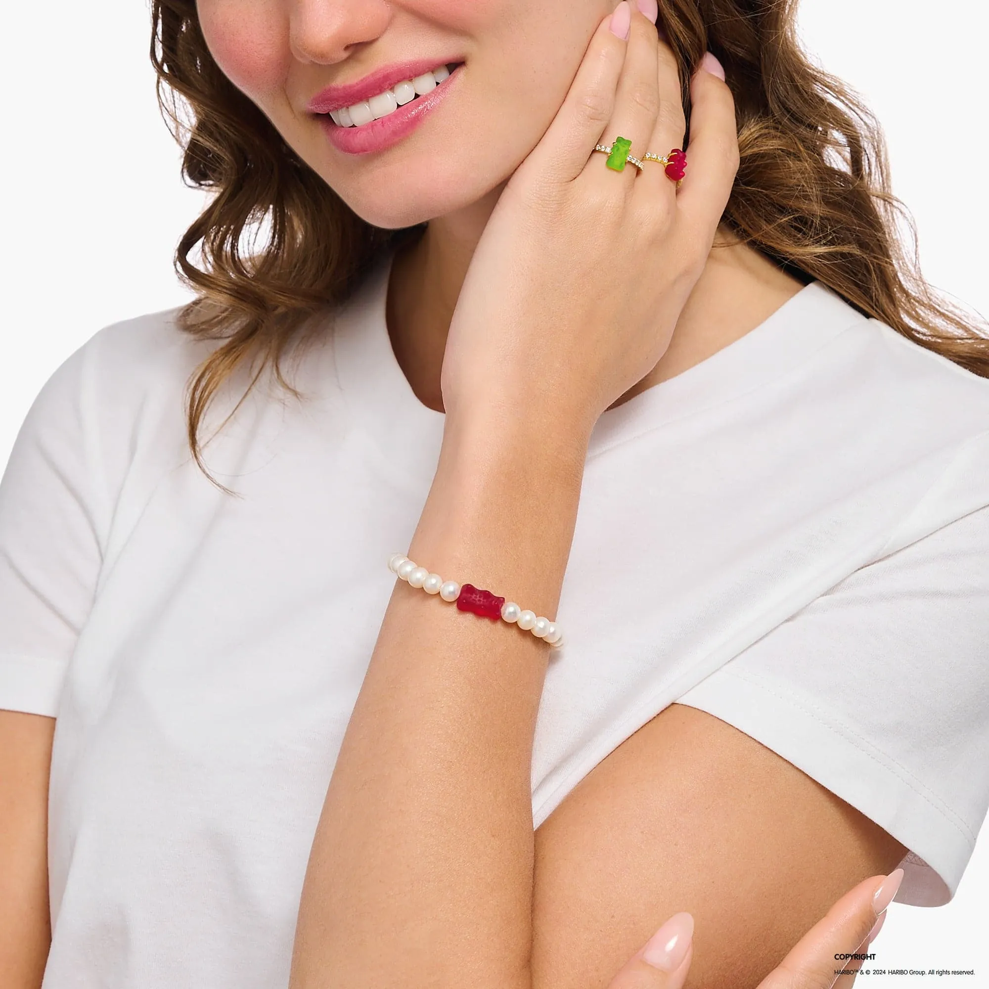 Sterling Silver HARIBO Red Goldbears Pearl Bracelet A2154-017-10