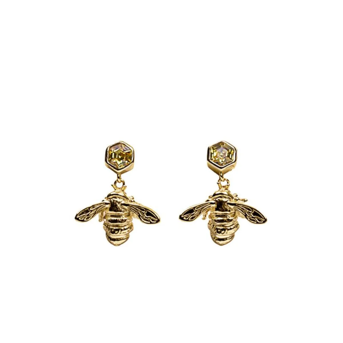 Sterling Silver Hexagon Bee Drop Earring