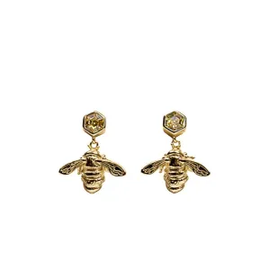 Sterling Silver Hexagon Bee Drop Earring