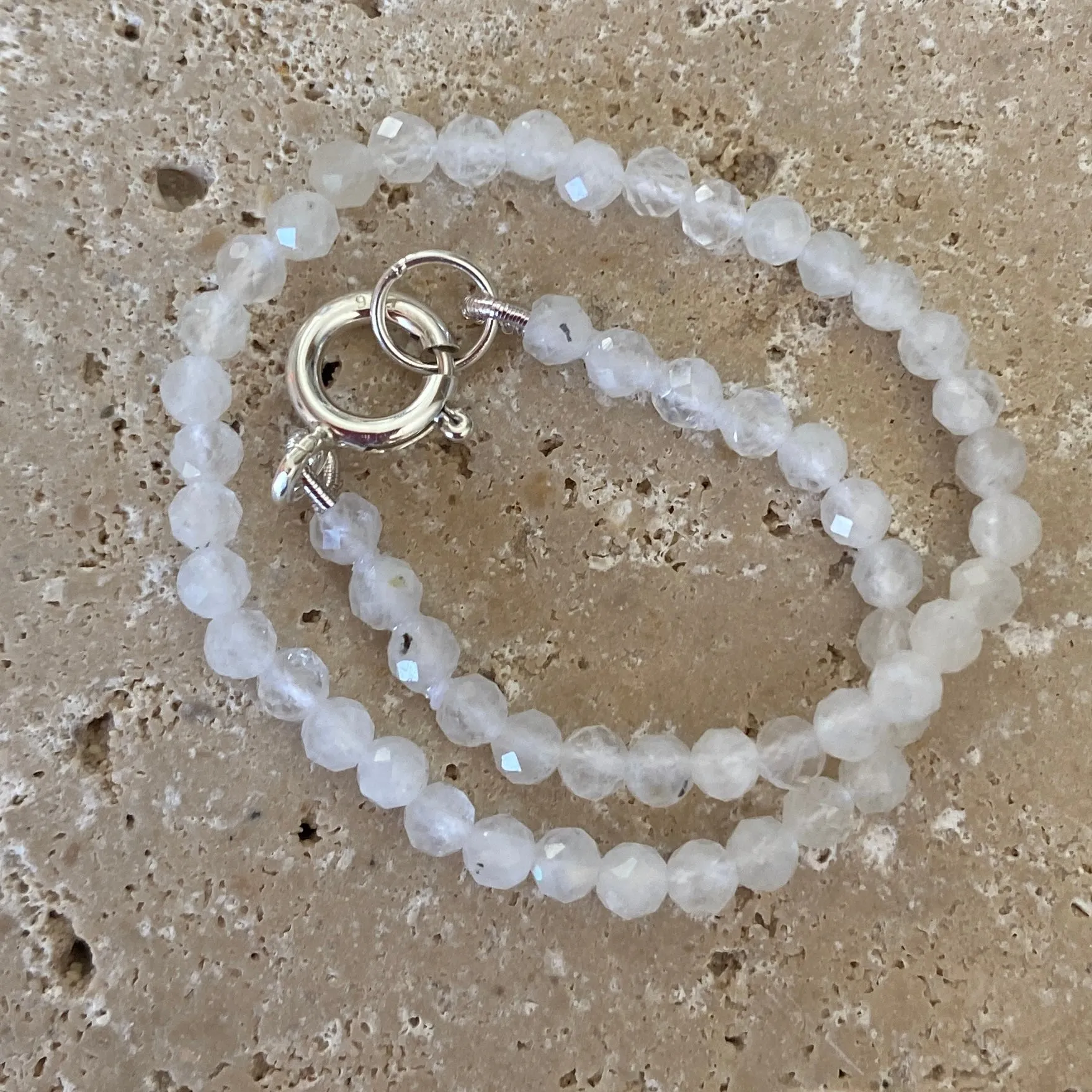 Sterling Silver Natural Rainbow Moonstone Bracelet