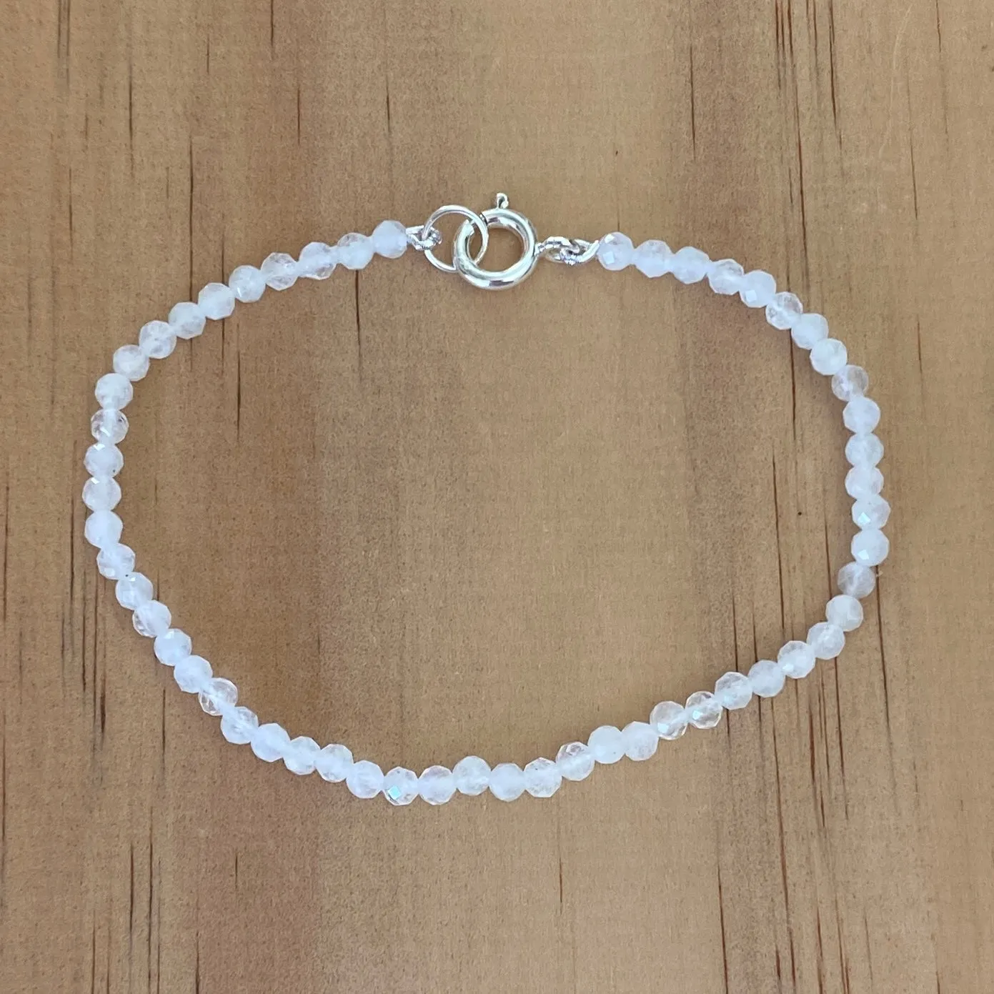 Sterling Silver Natural Rainbow Moonstone Bracelet