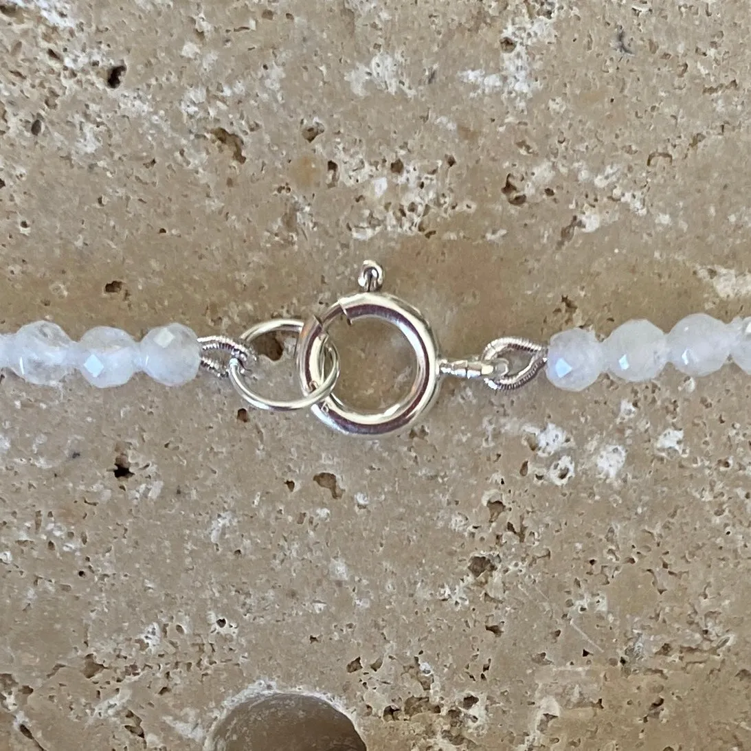 Sterling Silver Natural Rainbow Moonstone Bracelet