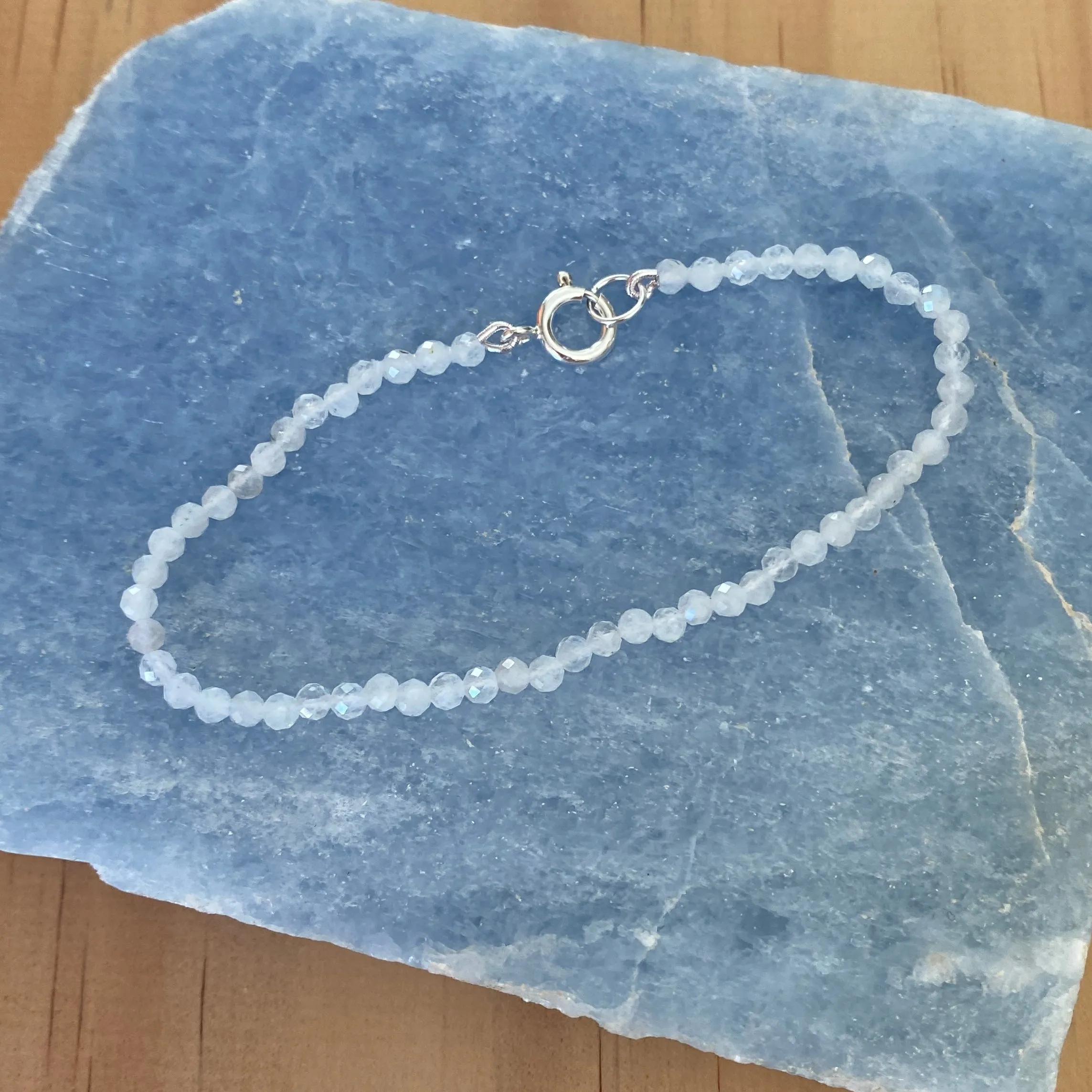 Sterling Silver Natural Rainbow Moonstone Bracelet
