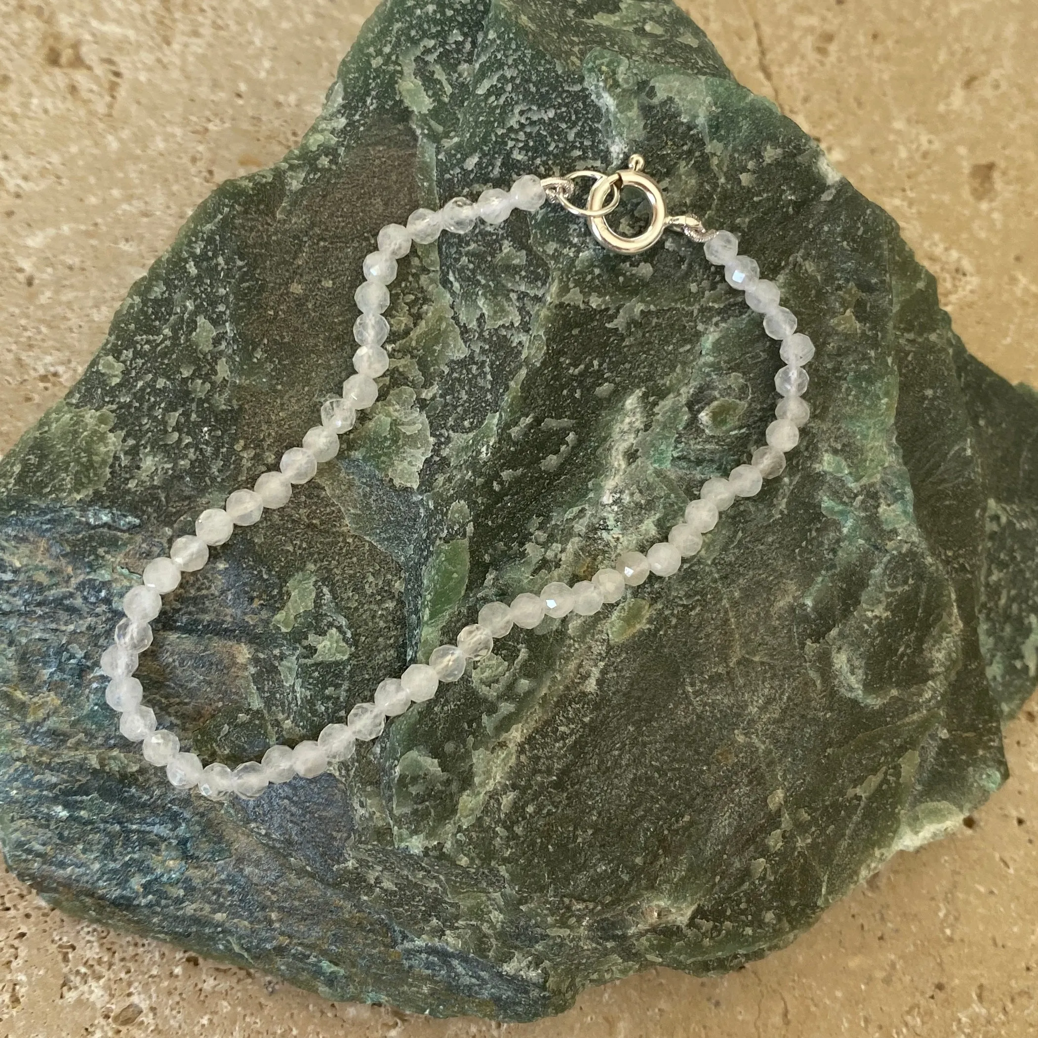 Sterling Silver Natural Rainbow Moonstone Bracelet