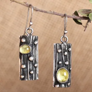 Sterling Silver Yellow Synthetic Sapphire Dangle Earrings - Twilight Lights | NOVICA