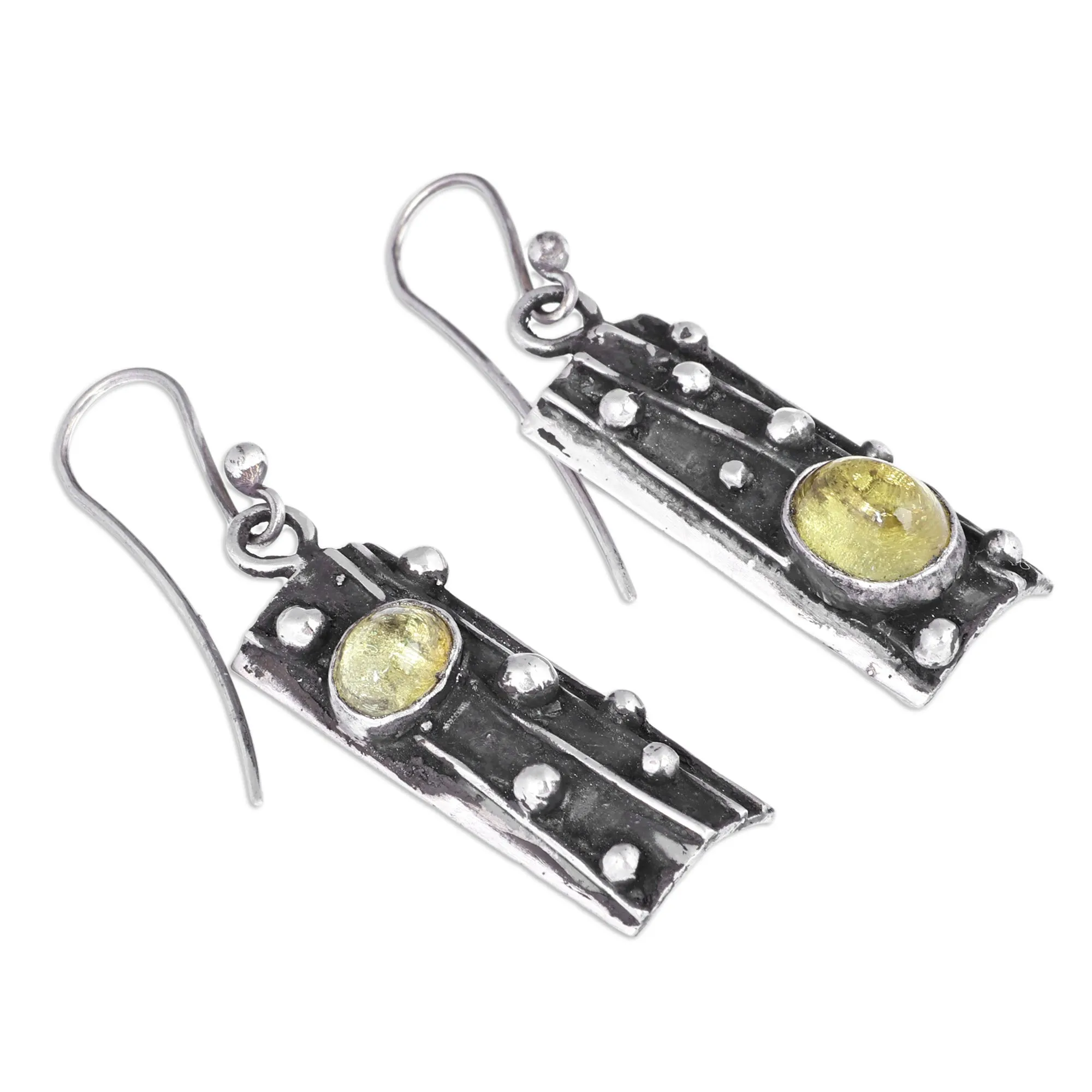 Sterling Silver Yellow Synthetic Sapphire Dangle Earrings - Twilight Lights | NOVICA