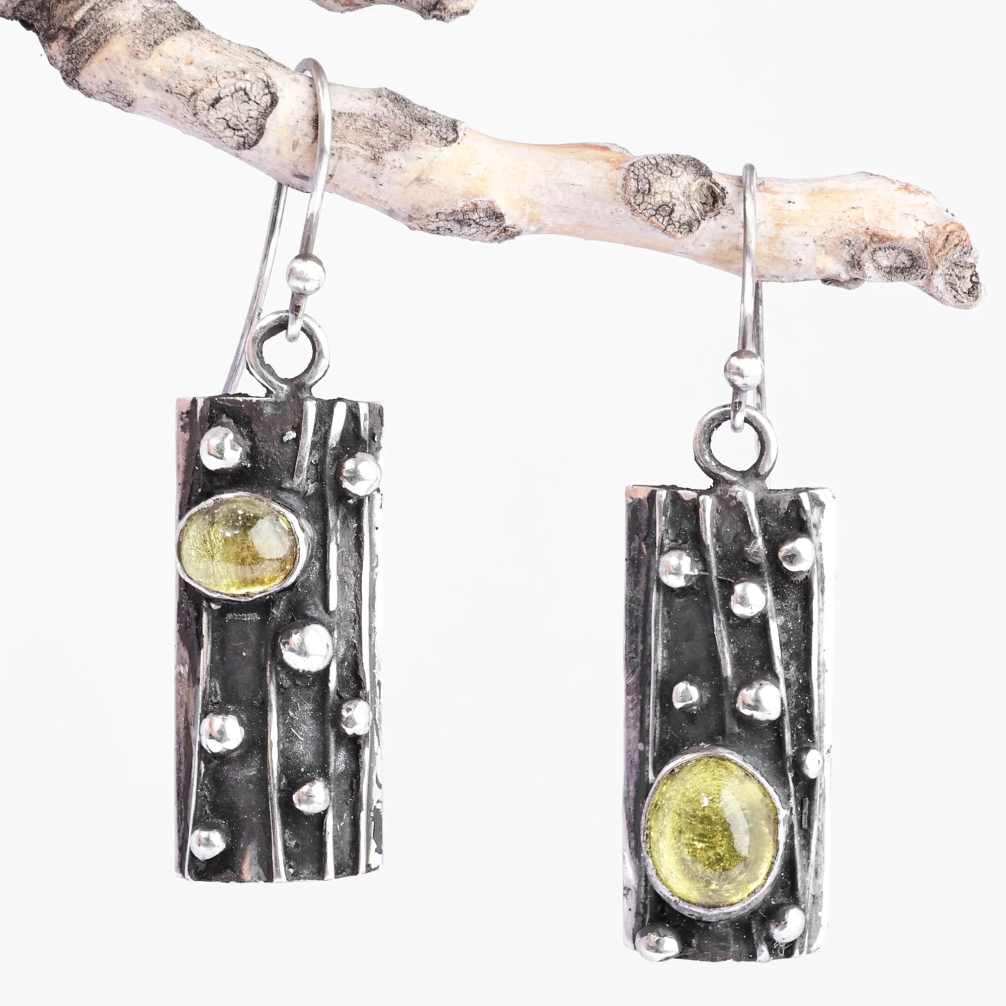 Sterling Silver Yellow Synthetic Sapphire Dangle Earrings - Twilight Lights | NOVICA