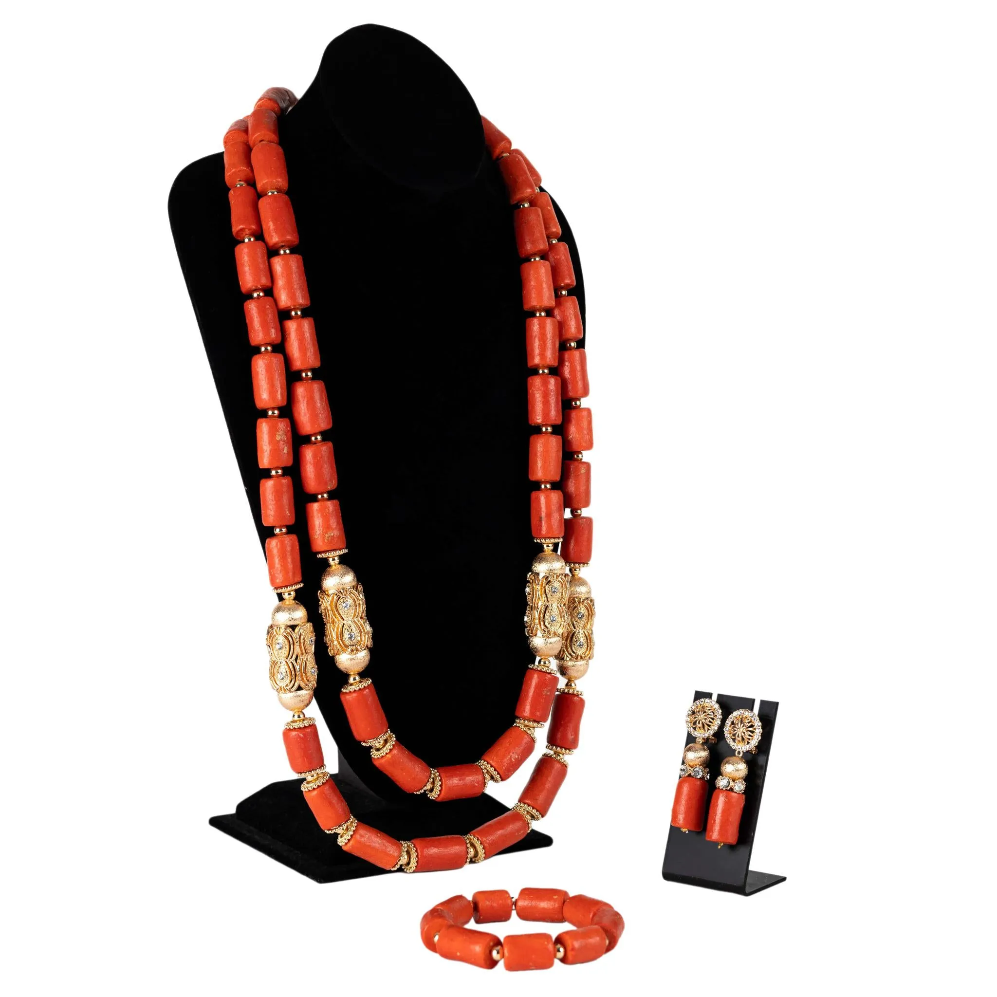 Sunstone Scroll Coral Bead Set