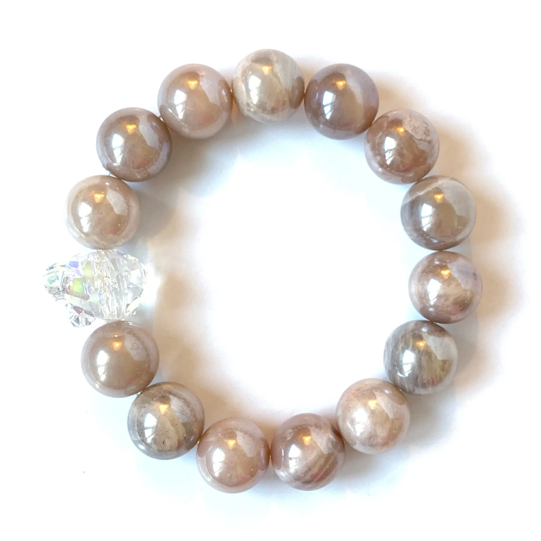 Swarovski Crystal Panther With Peach Moonstone Stretch Bracelet