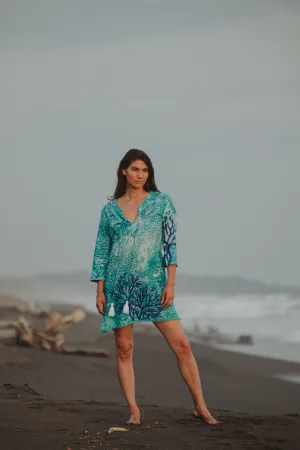 Teal Coral Fringe KikiSol Dress w/ Tassels & Beading