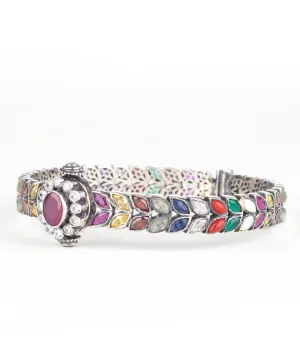 The Ksemya Navarathna Silver Gemstone Bracelet (Oxidised/Size/2.2/2.4/2.6/2.8)