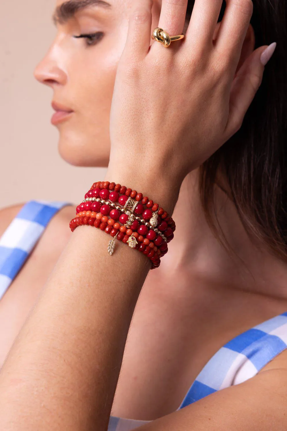Tiny Feather Bamboo Coral Charm Bracelet