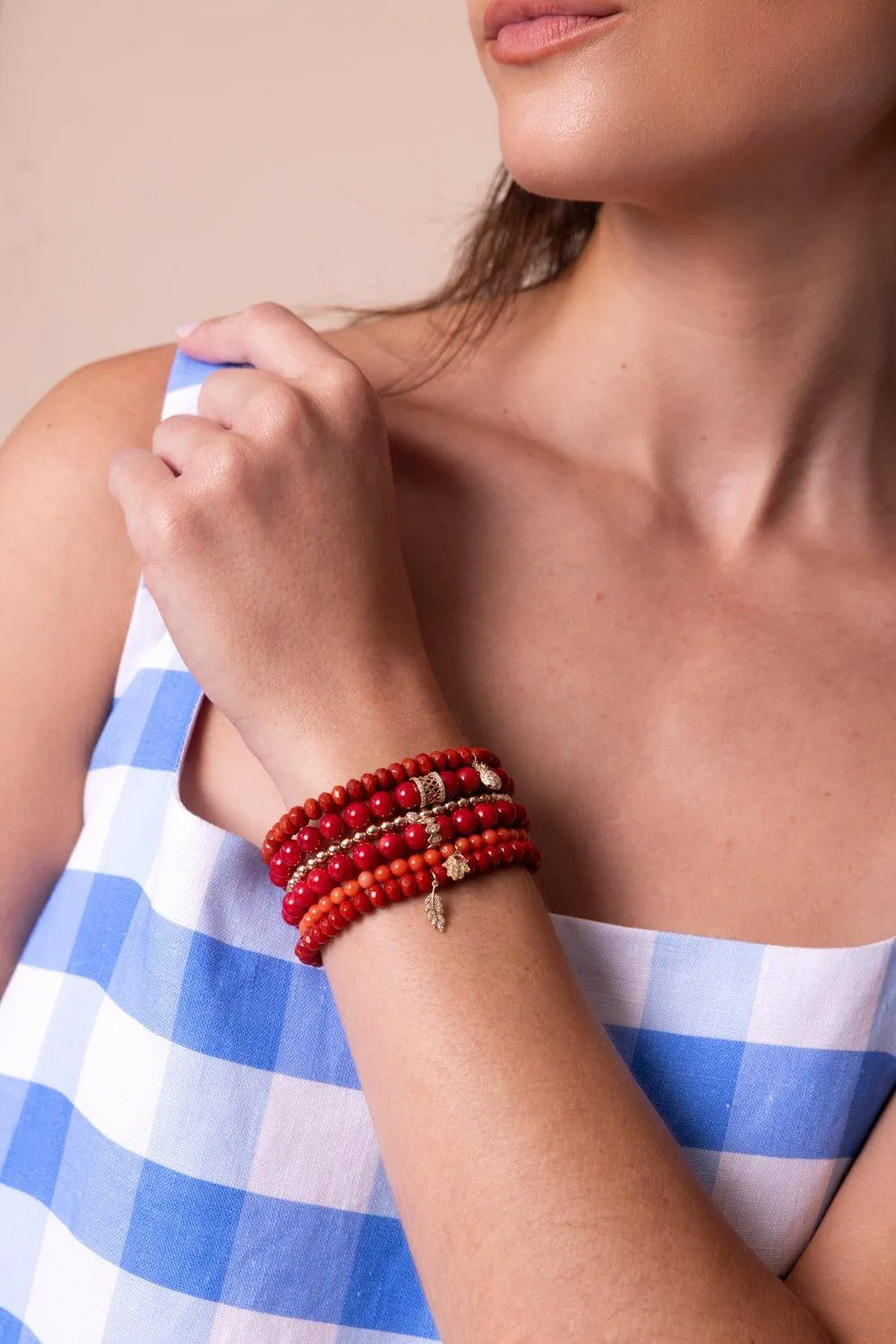 Tiny Feather Bamboo Coral Charm Bracelet