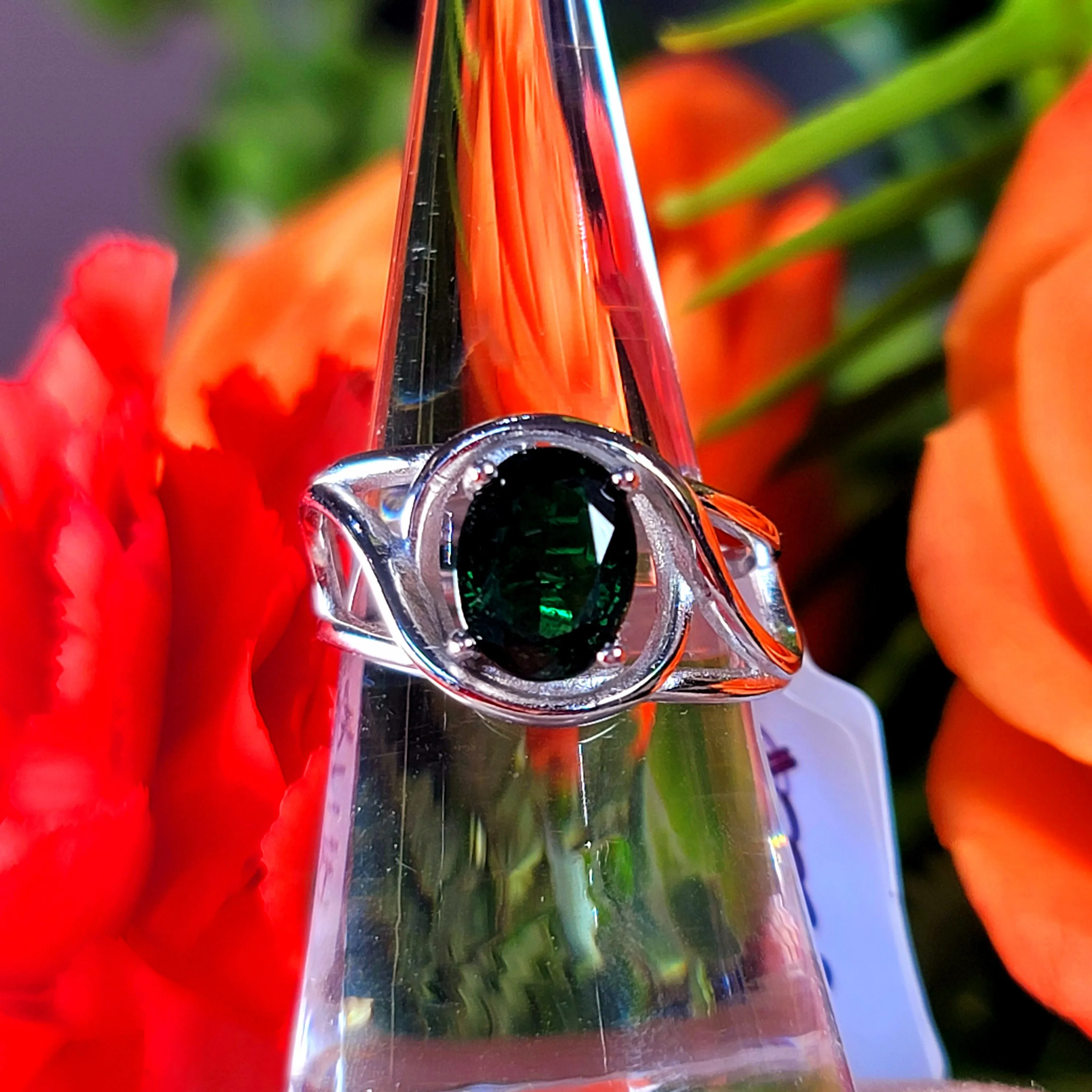 Tsavorite Garnet Finger Cuff Adjustable Ring .925 Silver for Emotional Balance, Joy and Prosperity
