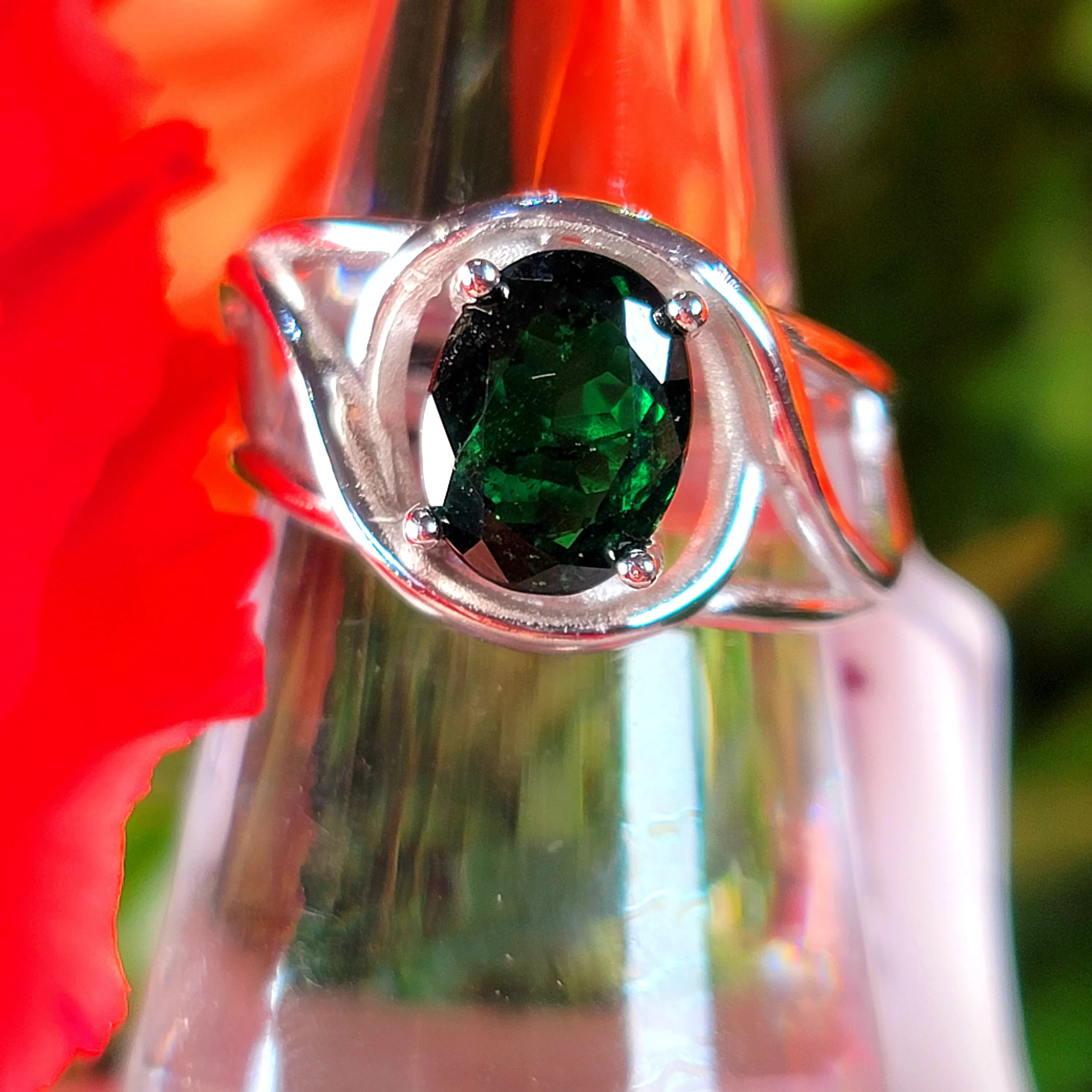 Tsavorite Garnet Finger Cuff Adjustable Ring .925 Silver for Emotional Balance, Joy and Prosperity