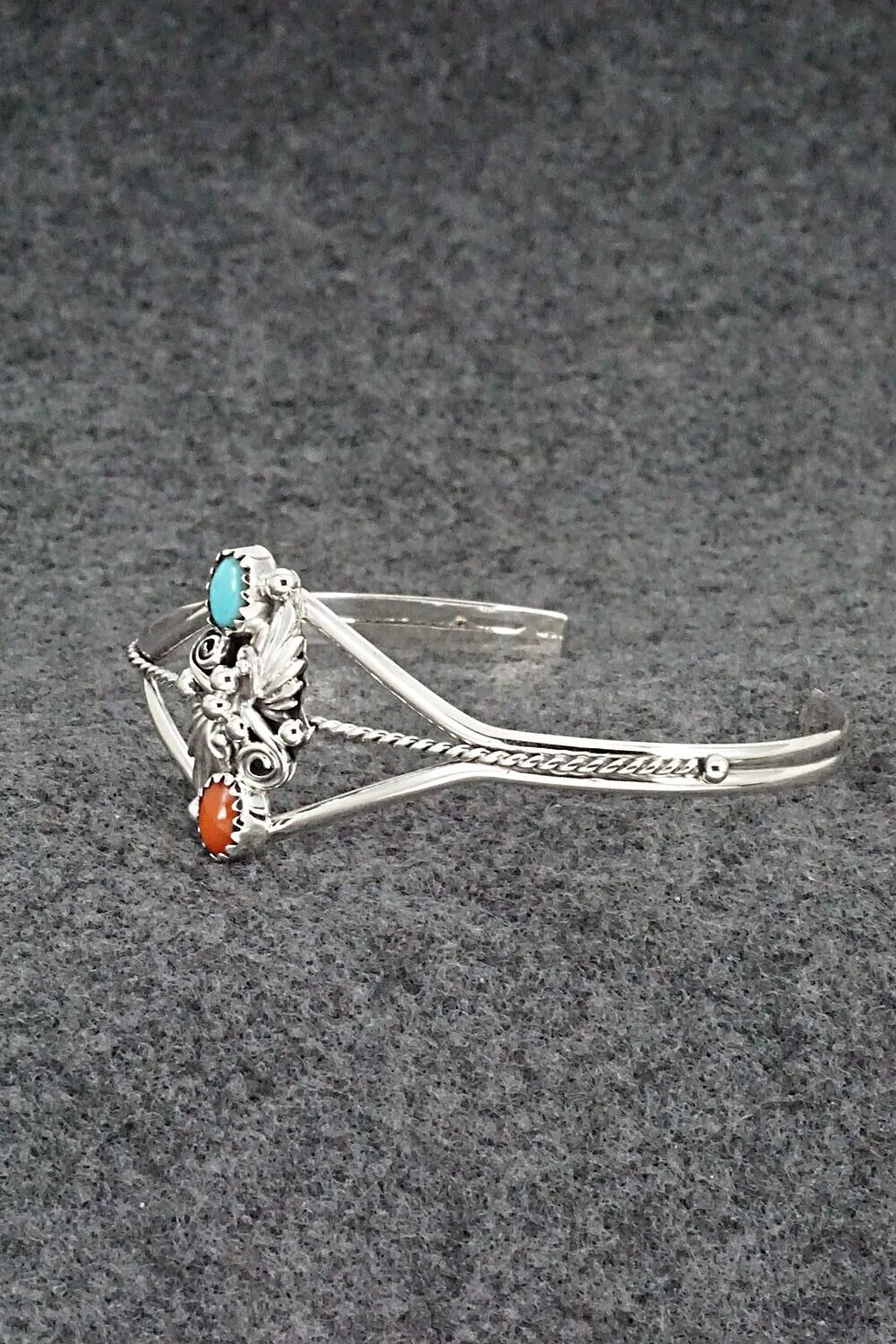 Turquoise, Coral & Sterling Silver Bracelet - William Begay