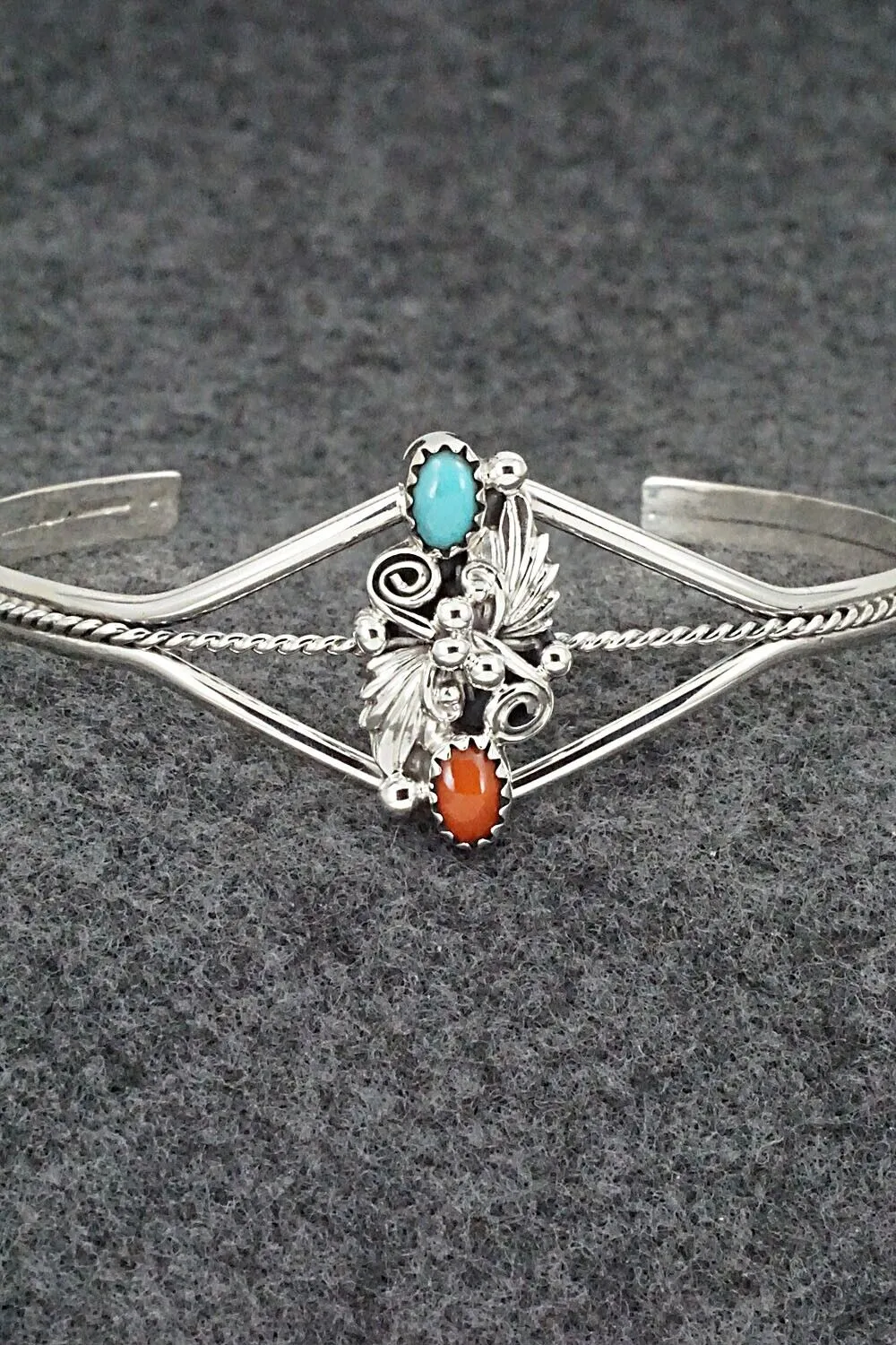 Turquoise, Coral & Sterling Silver Bracelet - William Begay