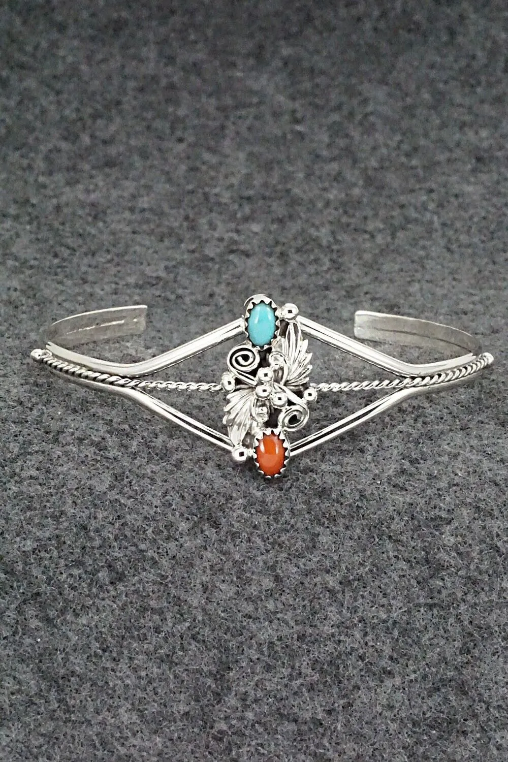 Turquoise, Coral & Sterling Silver Bracelet - William Begay