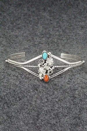 Turquoise, Coral & Sterling Silver Bracelet - William Begay