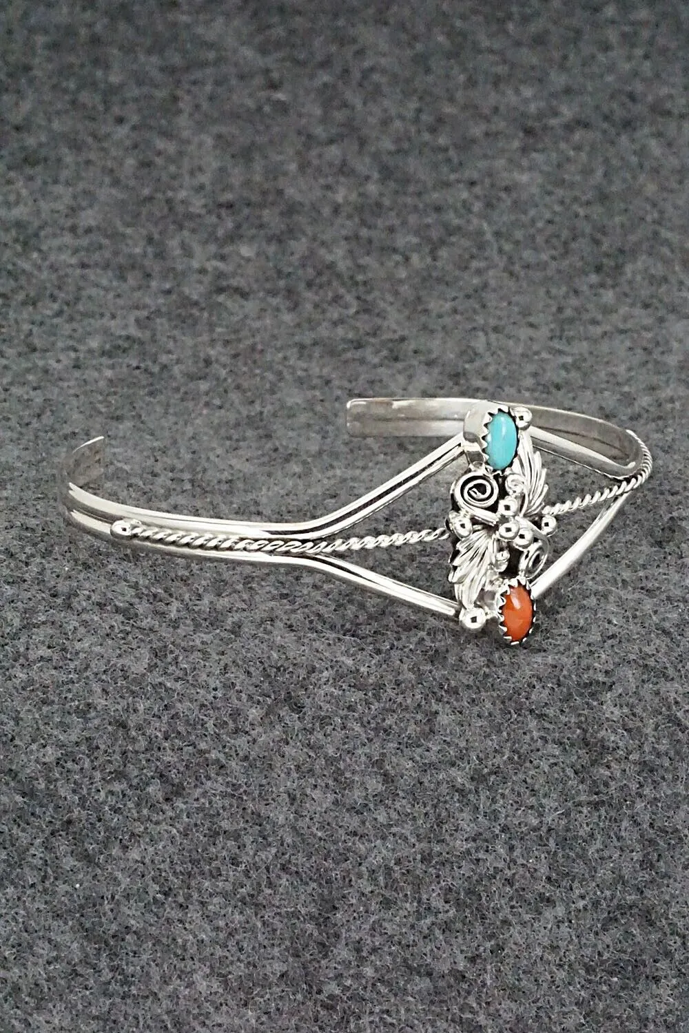 Turquoise, Coral & Sterling Silver Bracelet - William Begay