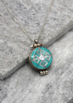 Turquoise Inlaid Double Dorjee Sterling Silver Ghau