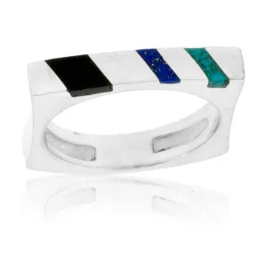 Turquoise, Onyx & Lapis Triple Inlay Ring