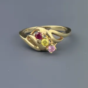 Vintage 14K Gold Multicolored Three Stone Ring