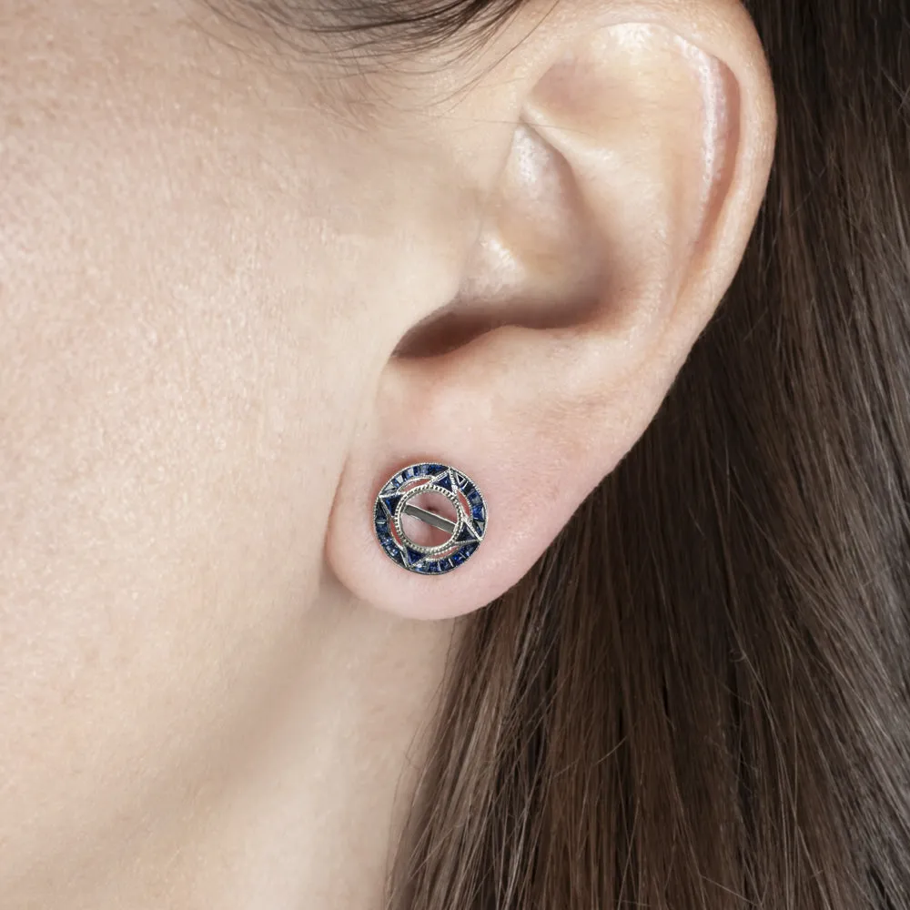VINTAGE STYLE SAPPHIRE SEMI MOUNT EARRINGS 5.5mm STUD SETTINGS ART DECO TARGET