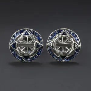 VINTAGE STYLE SAPPHIRE SEMI MOUNT EARRINGS 5.5mm STUD SETTINGS ART DECO TARGET