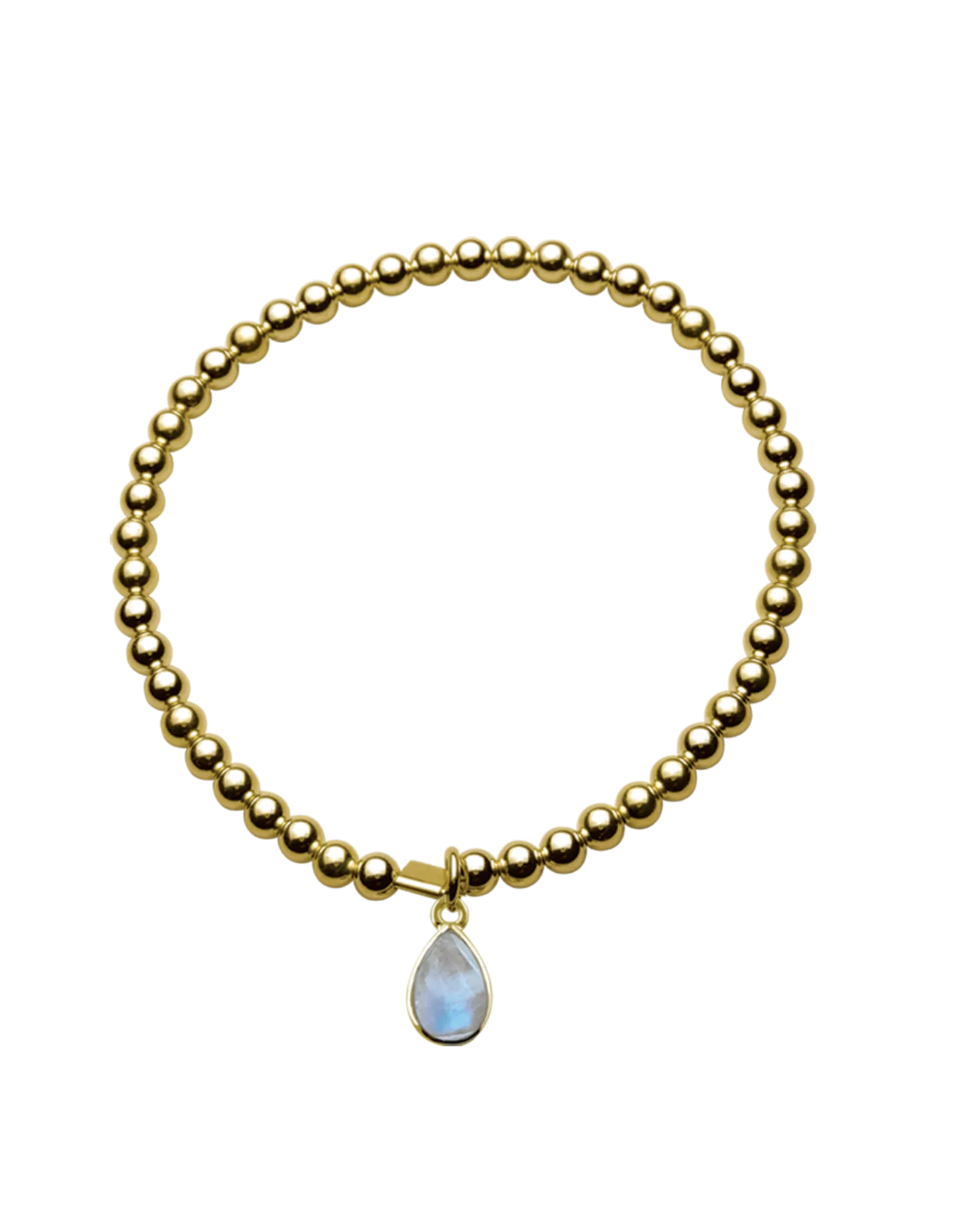 Von Treskow 4mm Stretchy Bracelet w/ Pear Moonstone - Gold