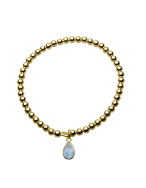 Von Treskow 4mm Stretchy Bracelet w/ Pear Moonstone - Gold
