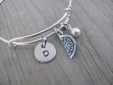 Watermelon Charm Bracelet- Adjustable Bangle Bracelet with an Initial Charm and an Accent Bead of your choice