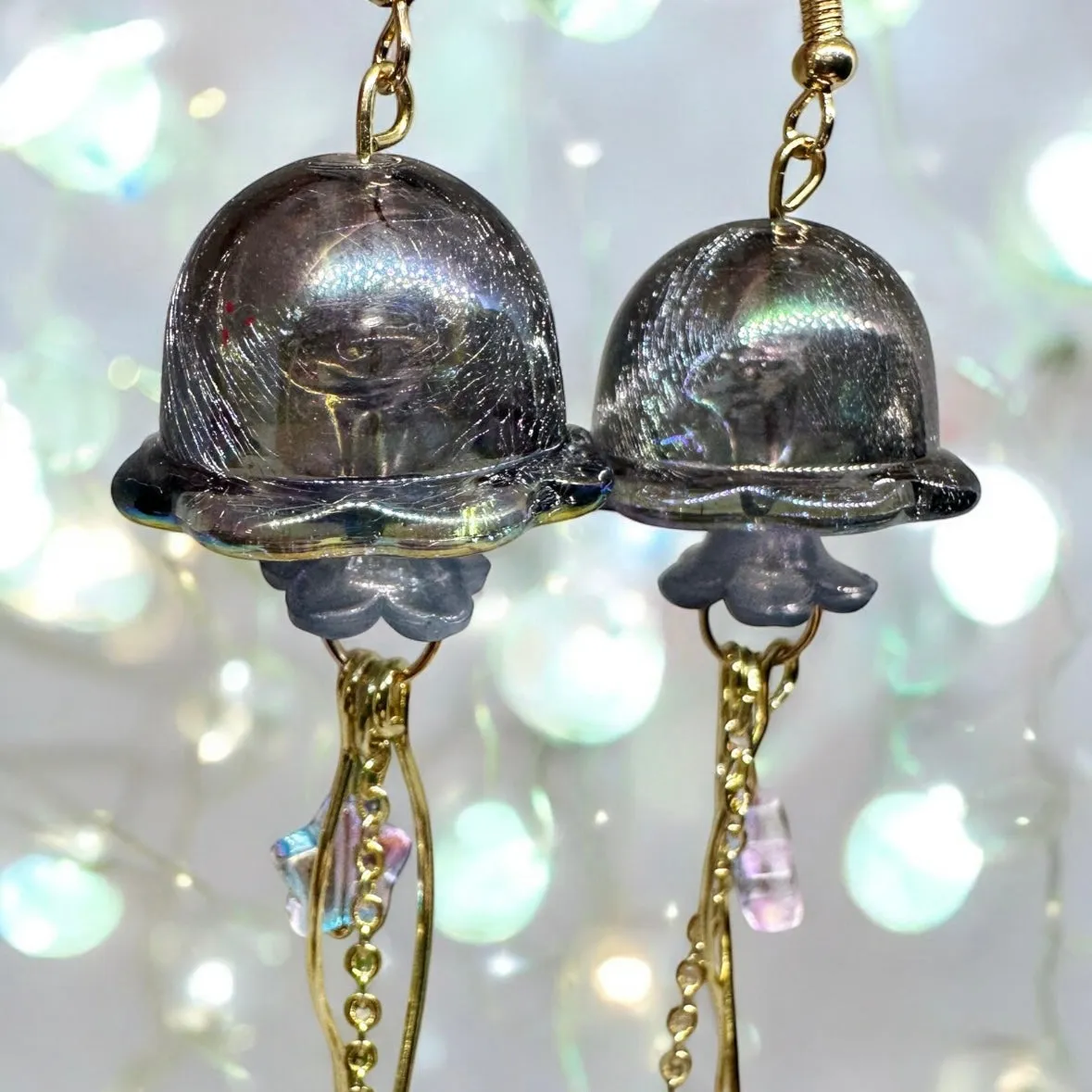 Whimsical - Navy blue sparkly clear Jellyfish earrings | sea creature zoology earrings | colourful clear iridescent dangle oversize earrings | halgoram earrings