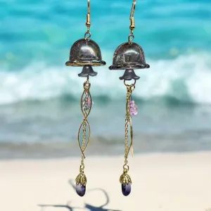 Whimsical - Navy blue sparkly clear Jellyfish earrings | sea creature zoology earrings | colourful clear iridescent dangle oversize earrings | halgoram earrings