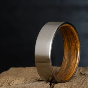 Whiskey barrel titanium wood ring