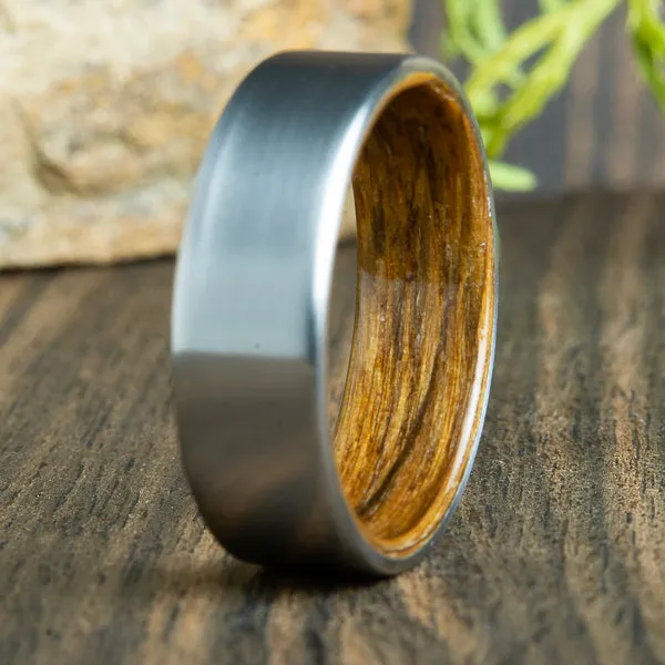 Whiskey barrel titanium wood ring