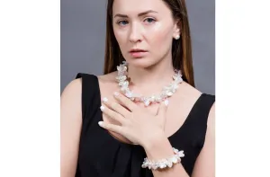 White Freshwater Keshi Pearl with Crystal Necklace and Bracelet Set