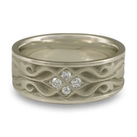 Wide Tulip Braid Wedding Ring with Diamonds in 14K White Gold