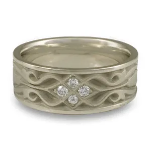 Wide Tulip Braid Wedding Ring with Diamonds in 14K White Gold