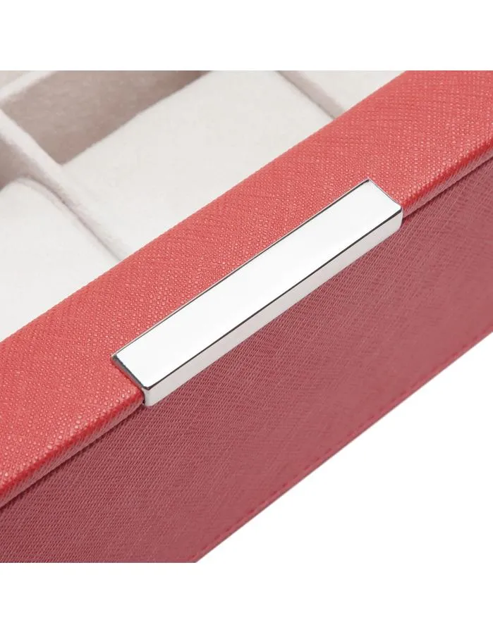 Wolf Stackable 6 Piece Watch Tray with Glass Lid - Coral Saffiano Case