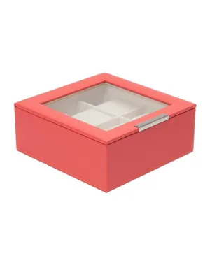 Wolf Stackable 6 Piece Watch Tray with Glass Lid - Coral Saffiano Case